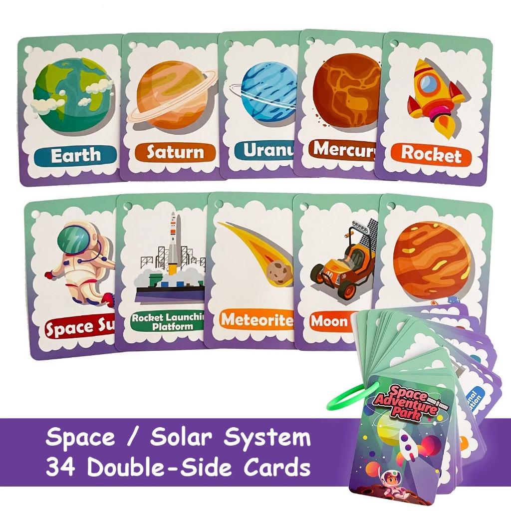 Space English Learning Cards for Kids Solar System Planet Space Adventure Park Educational Flashcard