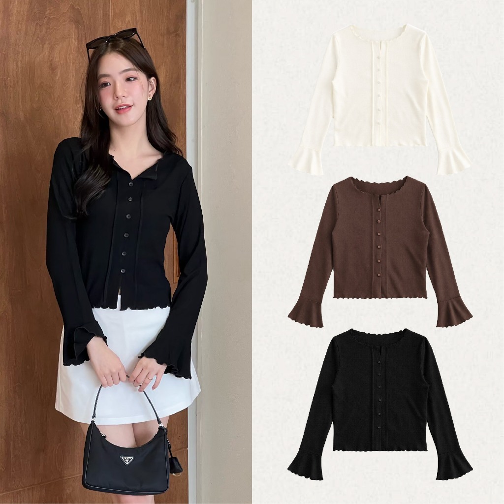 TOPBASIX - Wynn top เสื้อยืดแขนยาว แต่งกระดุม