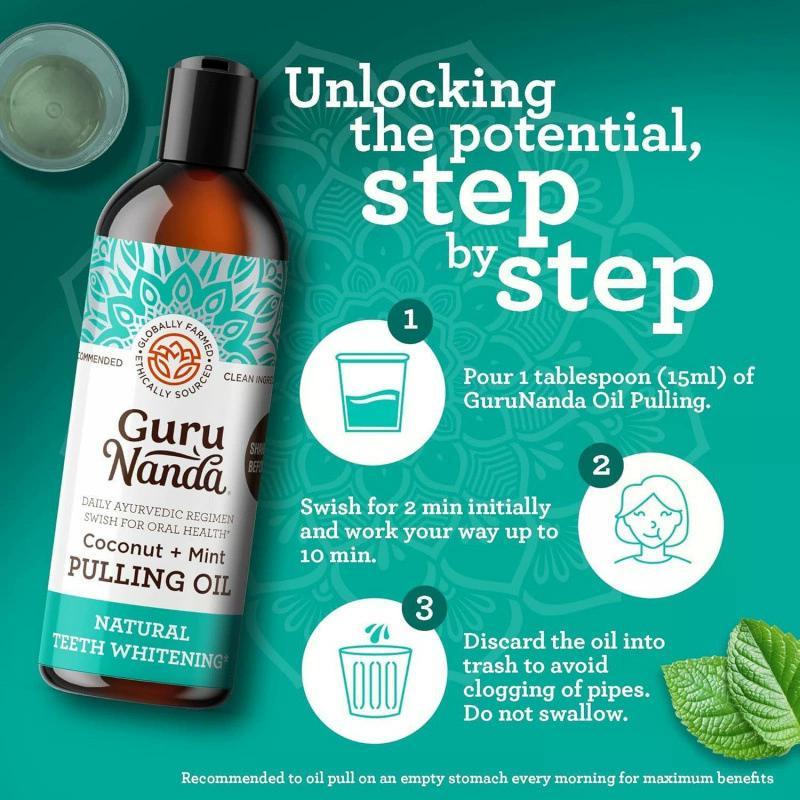 GuruNanda Mouthwash 237ml Guru Nanda Pulling Oil Coconut Mint Teeth Whitening Oral Rinse Oral Health