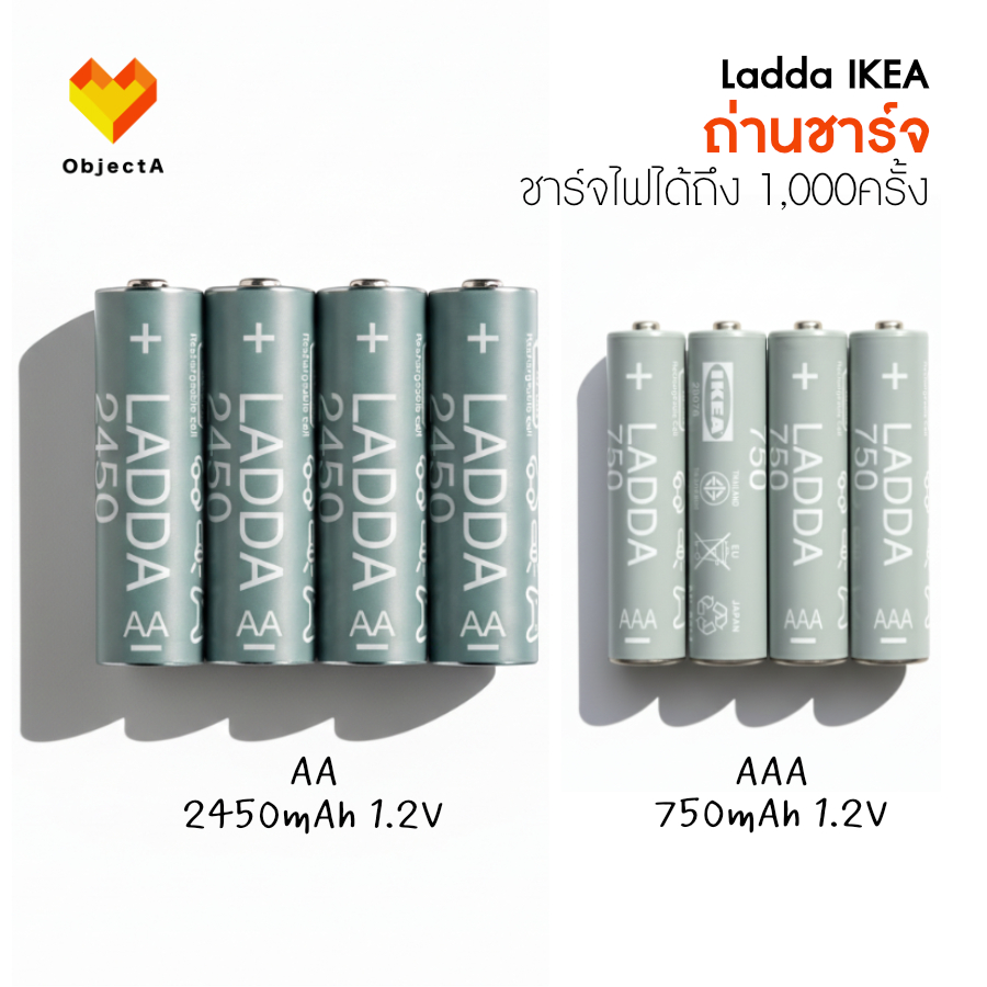 IKEA แบตเตอรีชาร์จไฟได้ AA  AAA ชาร์จไฟได้ 1,000 ครั้ง LADDA