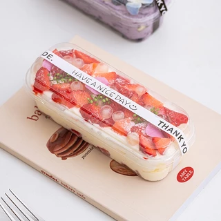 300 มล. กล่องเค้ก พร้อมฝาปิด กล่องขนมพลาสติก กล่องมูสใสทรงสี่เหลี่ยมเกาหลี กล่องบรรจุภัณฑ์อบขนมแบบใช้แล้วทิ้ง