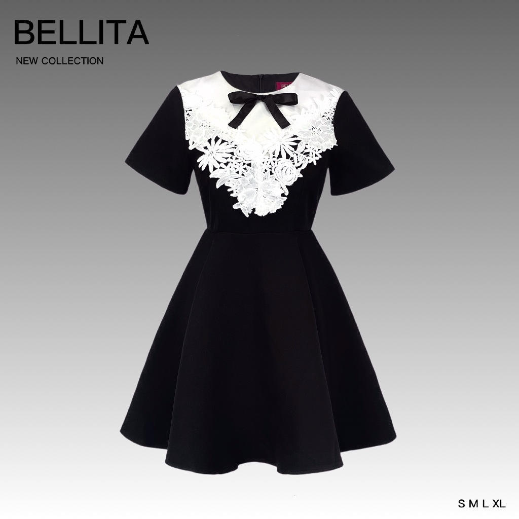 C881 BELLITA มินิเดรสสีดำ เสื้อผ้าผู้หญิง น่ารัก เรียบร้อย พร้อมส่ง ชุดทำงาน ออกงาน