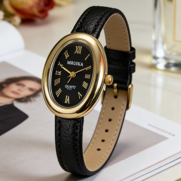 นาฬิกาข้อมือผู้หญิง หน้าปัดทรงไข่ดีไซน์เลขโรมัน พร้อมส่ง