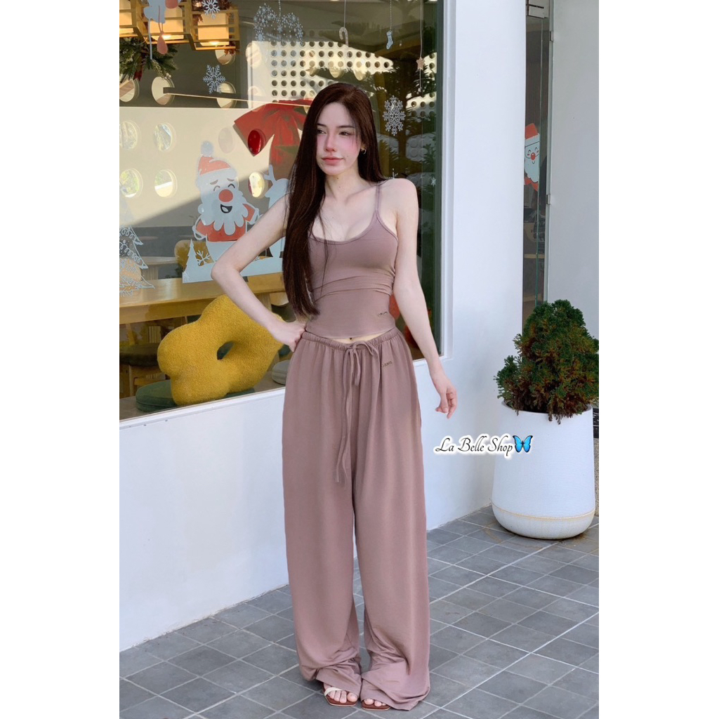 ชุดเซ็ท2ชิ้นกางเกงผ้าเรย่อนเกรดAผ้าหนาใส่ยางยืดมีเชือกปรับขนาดตามเอวได้เสื้อตัวจิ๋วอก32-38เอว27-32สะโพก36-42กก.ยาว100ซม.