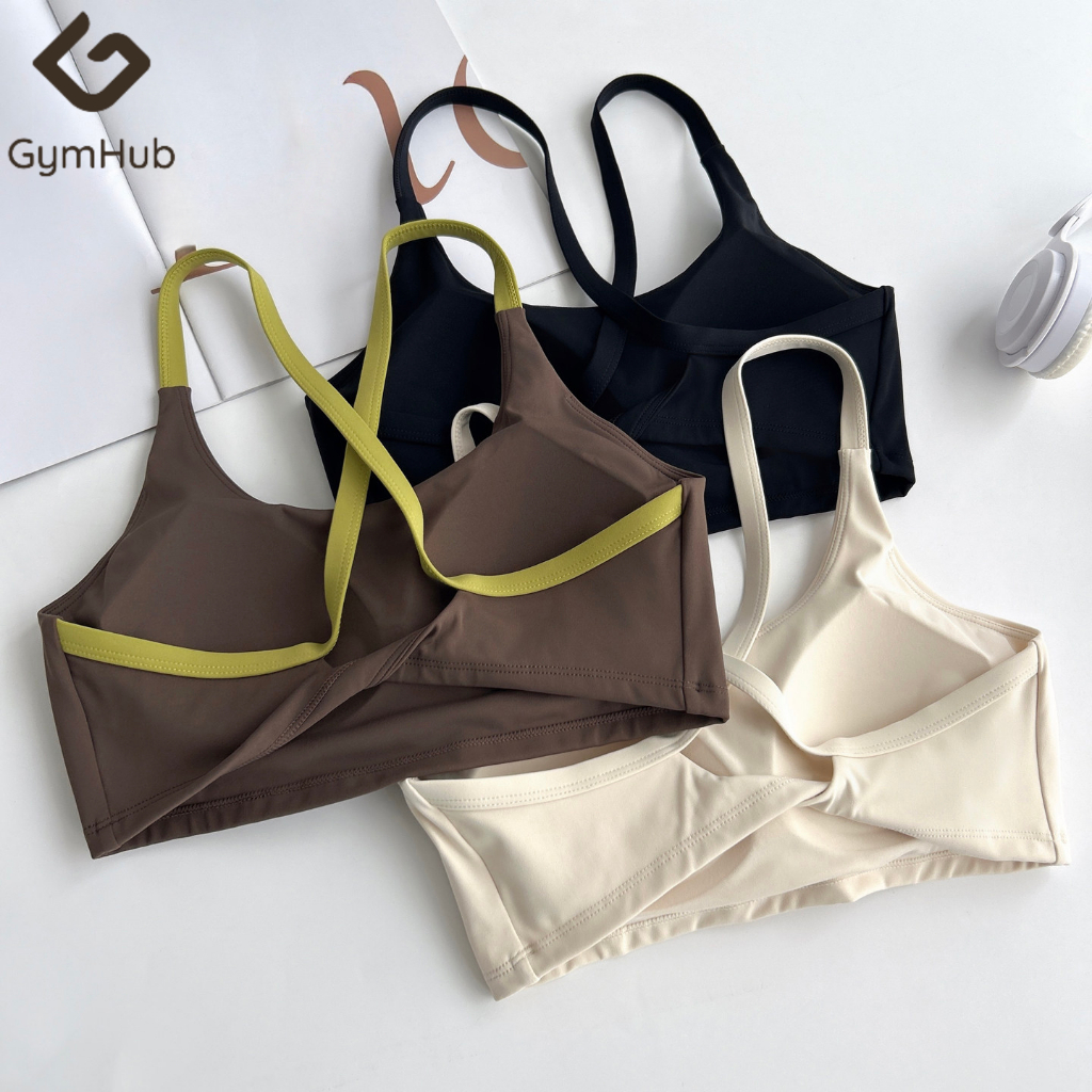 GymHub ชุดชั้นในกีฬาสายเดี่ยวยืดหยุ่น ดีไซน์สีตัดกัน สวมใส่นอกเสื้อเป็นเสื้อกล้ามโยคะ