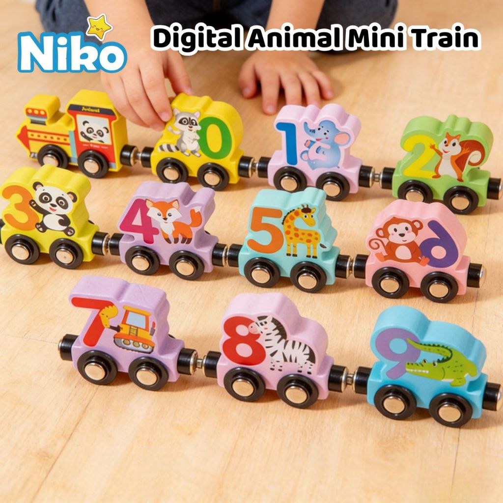 NIKO รถไฟแม่เหล็กเลข 0-9 ของเล่นไม้ปลอดภัย สอนเลขพัฒนาทักษะ หมุนสมองเสริมพัฒนาการ สำหรับเด็กอายุ 2-6 ปี