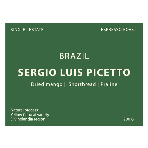 Ponganes Coffee Roasters เมล็ดกาแฟ BRAZIL – Sergio Luis Picetto 250 g. เมล็ดกาแฟบราซิลคั่วกลาง Medium Roasted