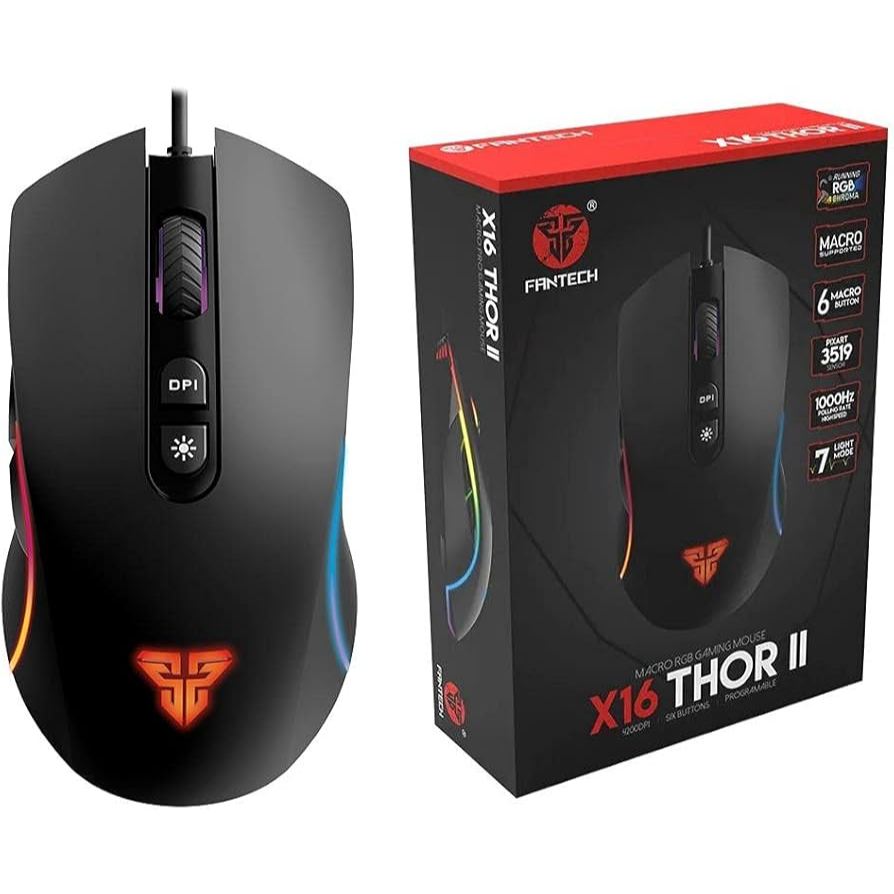 MOUSE FANTECH X16 V2 THOR II RGB Instant A825 Gaming Sensor Up to 60 IPS  20G Acceleration BLACK