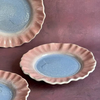 จานเซรามิค จานแบ่ง จานขอบหยัก ขนาด 8.25 นิ้ว Side Plate Ceramic *อ่านคำอธิบายก่อนสั่งซื้อ* เข้าไมโครเวฟได้ - AT1CERAMIC