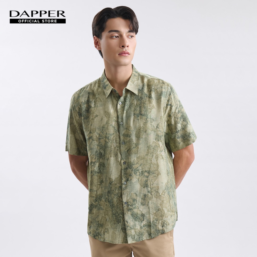 DAPPER เสื้อเชิ้ตแขนสั้น Botanical Motif Print สีเขียว (BCS/GR/522TJ)