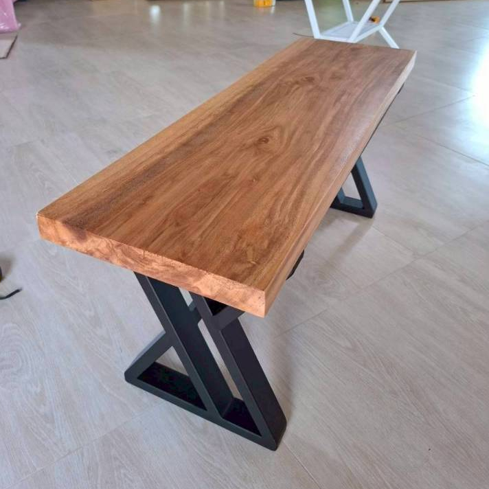 Pradoo'Siam เก้าอี้ม้านั่งไม้ธรรมชาติ  ม้านั่งยาว มีหลายขนาด ขาเหล็กสีดำด้าน แข็งแรง กันสนิม สำเร็จร