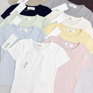 WA YA 2513เสื้อยืดคอกลมผ้าไหมพรม แต่งอะไหล่เงิน