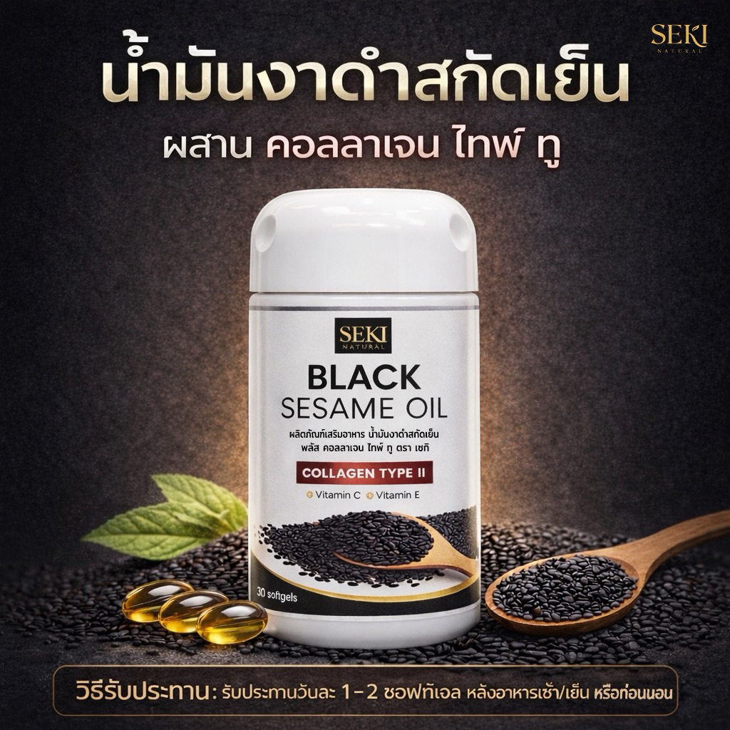 น้ำมันงาดำสกัดเย็น+คอลลาเจน ไทพ์ ทู SEKI (เซกิ) 1 กระปุก มี 30 ซอฟท์เจล