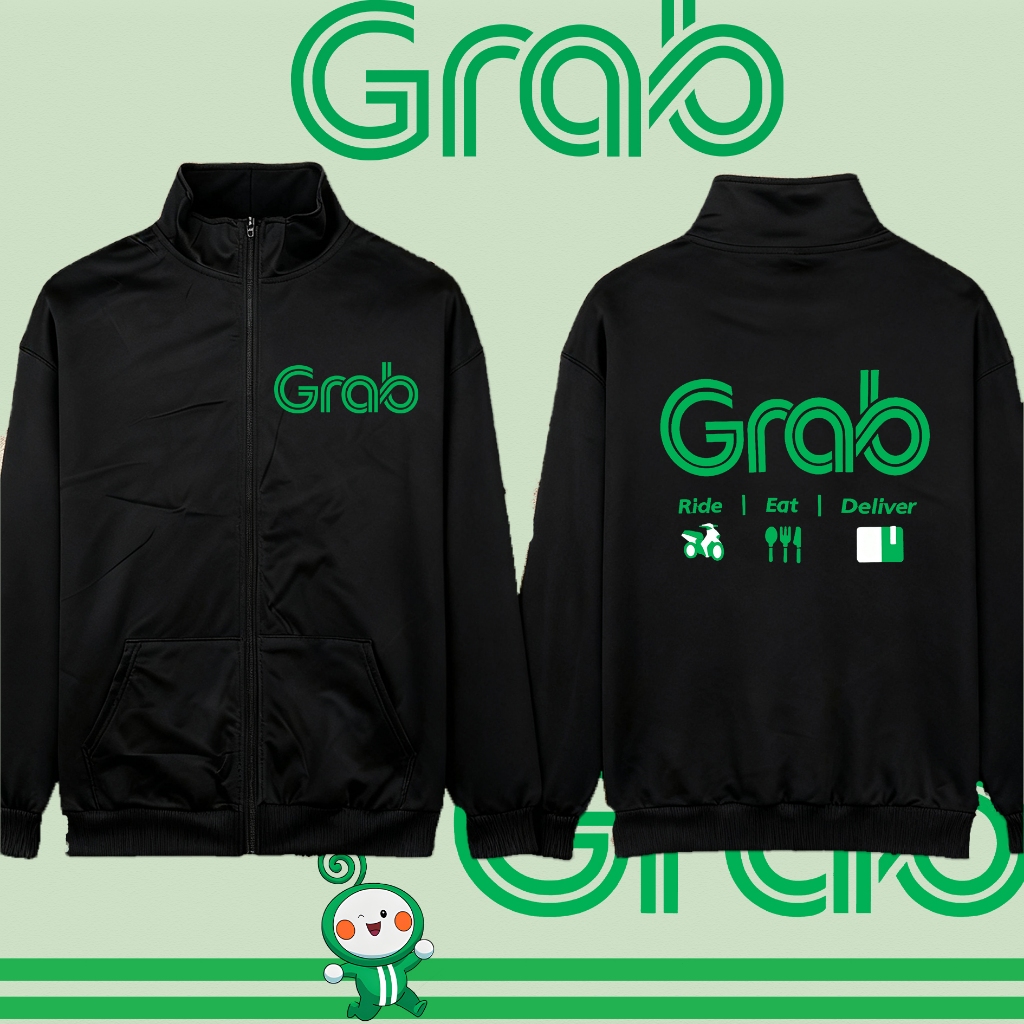 GrabFood ยืนคอ Cardigan ไลน์แมน งานป้าย แบบซิป-สวม ผ้าดีเกรด การพิมพ์สองด้าน ความสะดวกสบายในการสวมใส่