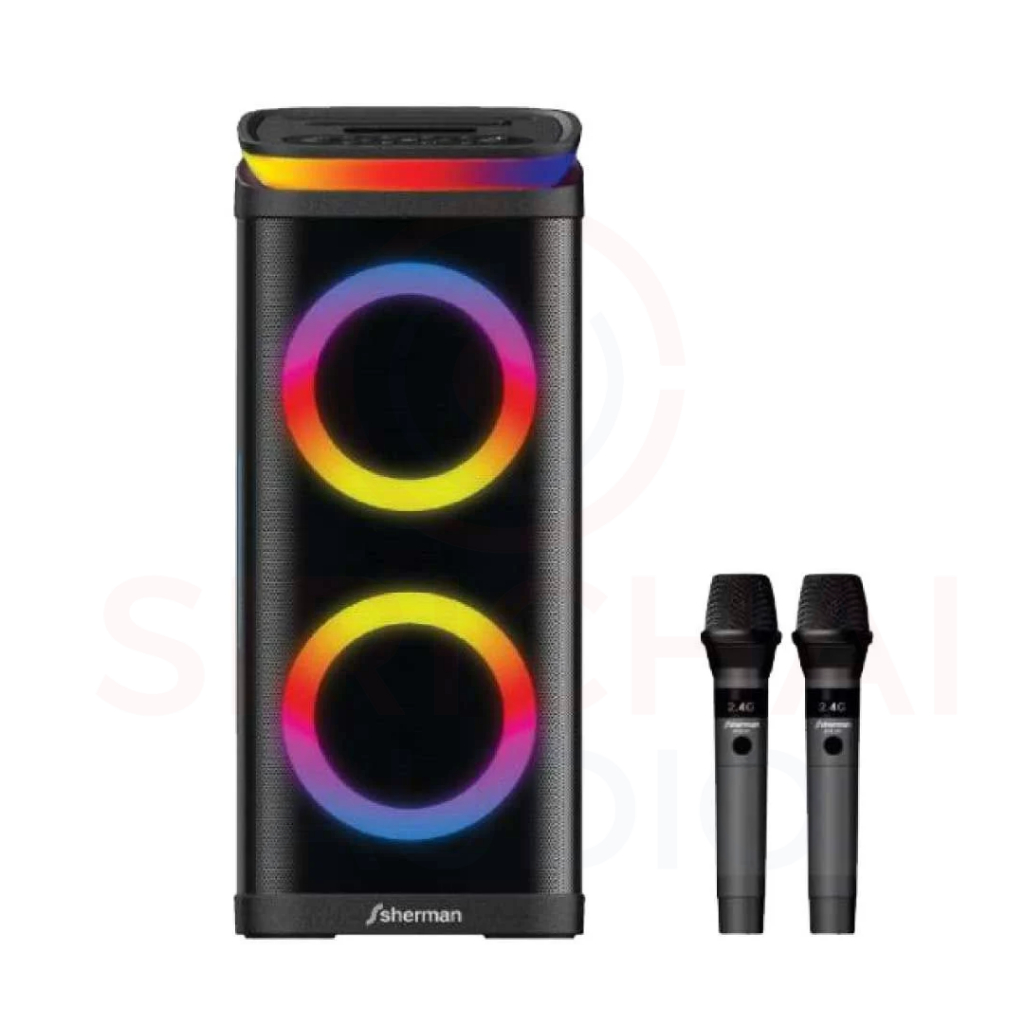 SHERMAN ลำโพง APS501 ไมค์ลอยคู่ 60วัตต์ ไฟRGB