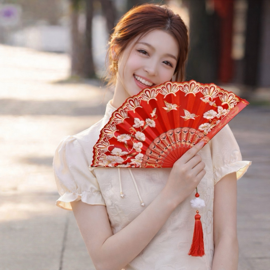 ส่งจาก กทม. พัดจีน พัดแดง พัดมงคล พัดถ่ายรูป พัดพับ พัดจีนโบราณ Chinese fan