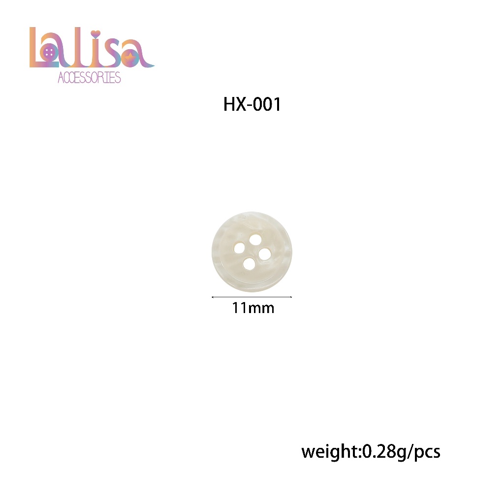 กระดุมเสื้อ 4 รู ขนาด 11 มม. 10 เม็ด กระดุมพลาสติกเรซิ่น  สำหรับงานเย็บผ้า resin button HX-001