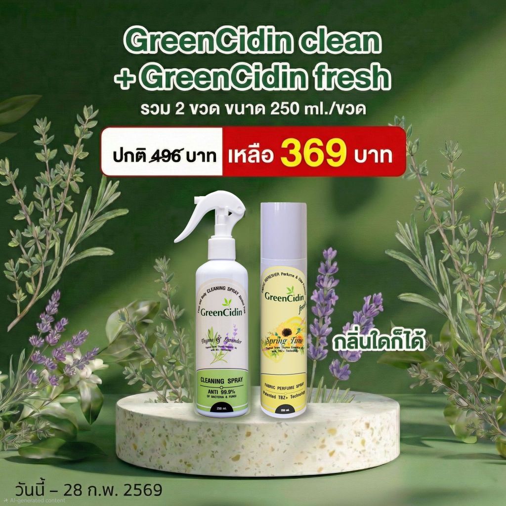 GreenCidin สเปรย์ทำความสะอาด ยับยั้งเชื้อแบคทีเรีย รา และ ไวรัส สูตรปราศจากแอลกอฮอล์ (น้ำยากรีนซิดิน) - รูปที่ 3