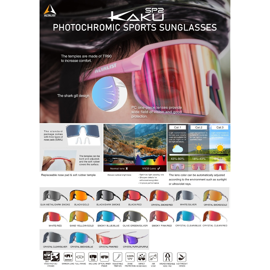 สีใหม่ครบ 18 สี แว่น ALTALIST SP2  แว่นจักรยานเลนส์ปรับแสงออโต้ แว่นสำหรับ Asian Fit