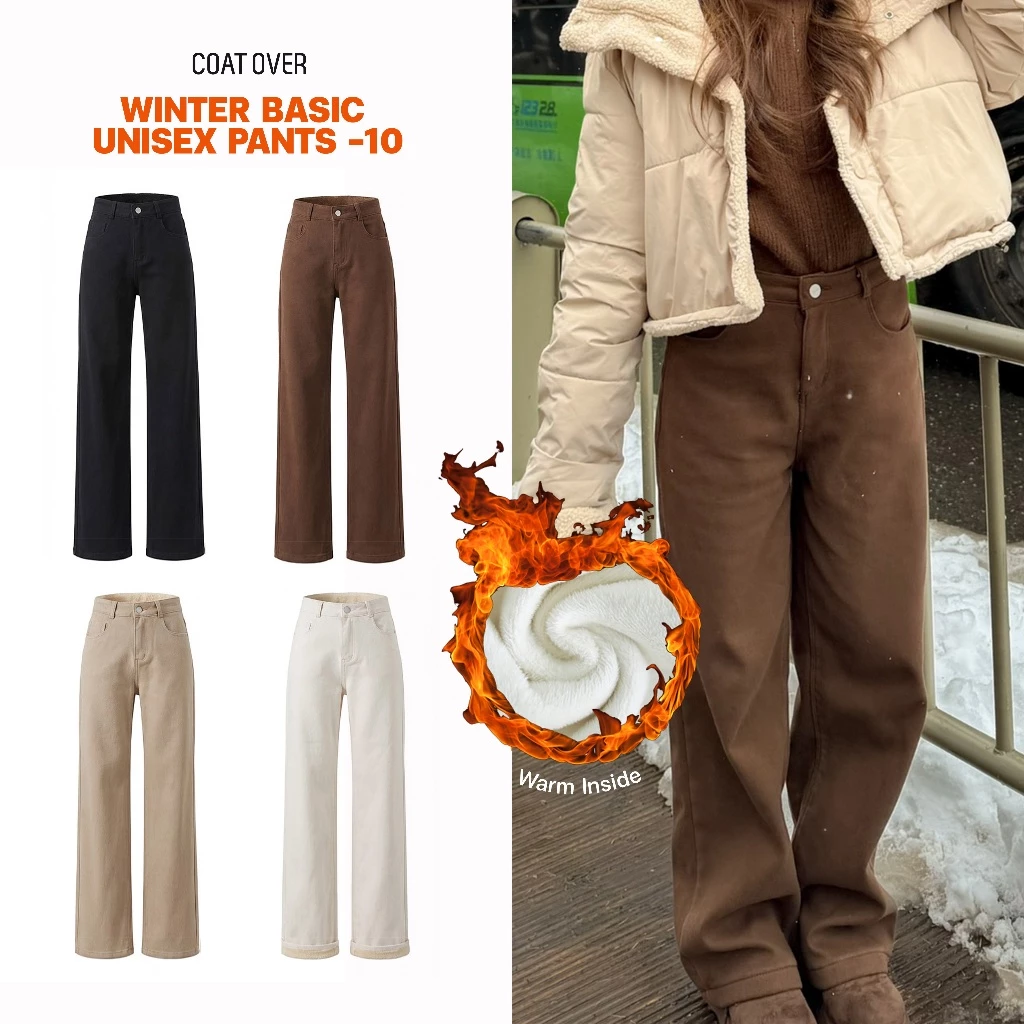 CO1207 | Winter Basic Unisex Pants -10 กางเกงยีนส์ทรงตรง บุขนด้านใน