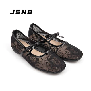 JSNB รองเท้าแฟลตตาข่ายลูกไม้ สไตล์เกาหลี รองเท้าทรงบัลเล่ต์ แต่งโบว์น่ารัก ระบายอากาศ นุ่มใส่สบาย พร้อมส่งจากไทย [LN893]