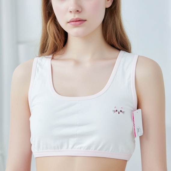 เสื้อซับในครึ่งตัวมีฟองน้ำเสริม ผ้าคอตตอนคุณภาพมีแบบตะขอและสวม สำหรับเด็ก ราคาถูกใส่ดี