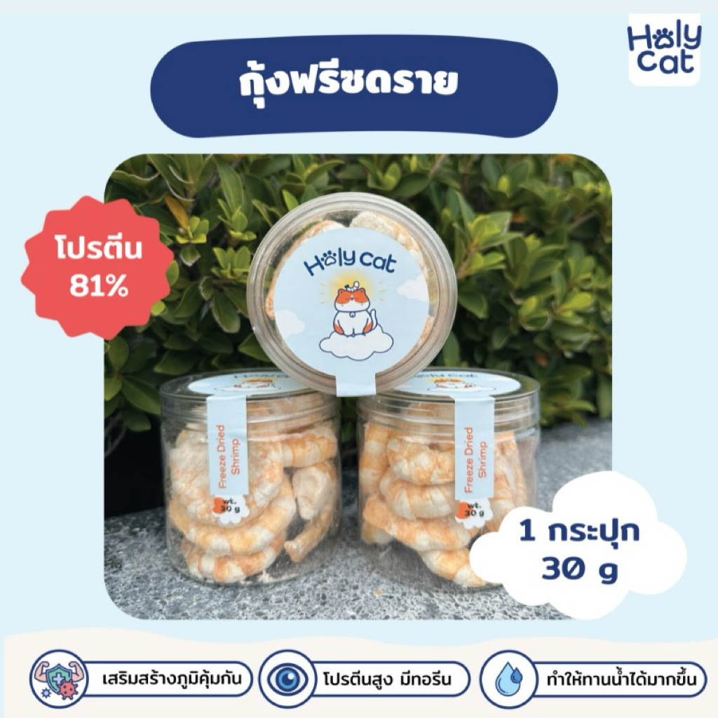Holy cat กุ้งฟรีซดราย กุ้ง แมว สุนัข ขนมแมว ขนาด 30 g ขนมแมวพรีเมี่ยมเกรดคนทาน