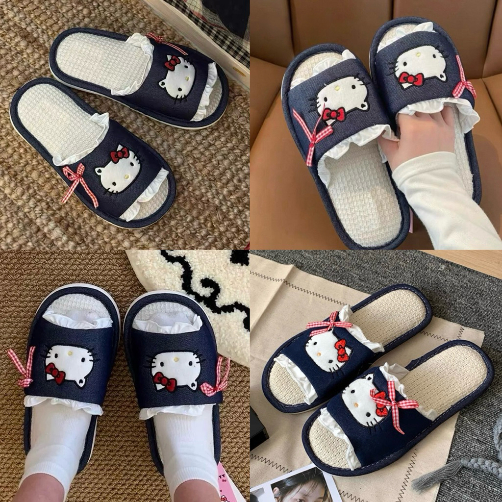 🍎รองเท้า Kitty คิตตี้ แต่งระบายขอบ Slipper สลิปเปอร์ รองเท้าใส่ในบ้าน รองเท้าน่ารัก สไตล์เกาหลี 49097