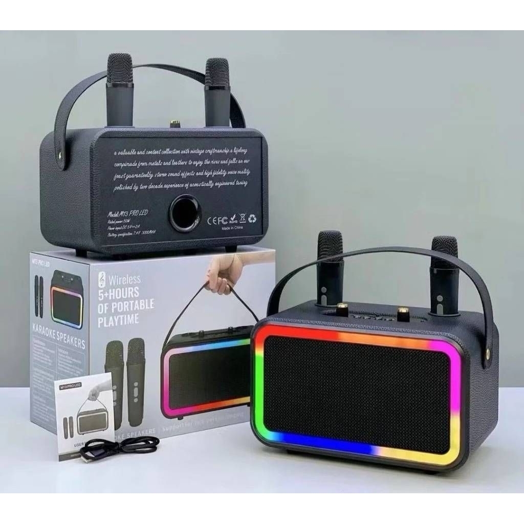 ลำโพง M13 Pro LED RGB (พร้อมไมค์2ตัว ปรับเสียงไมค์/แอคโค่ได้)