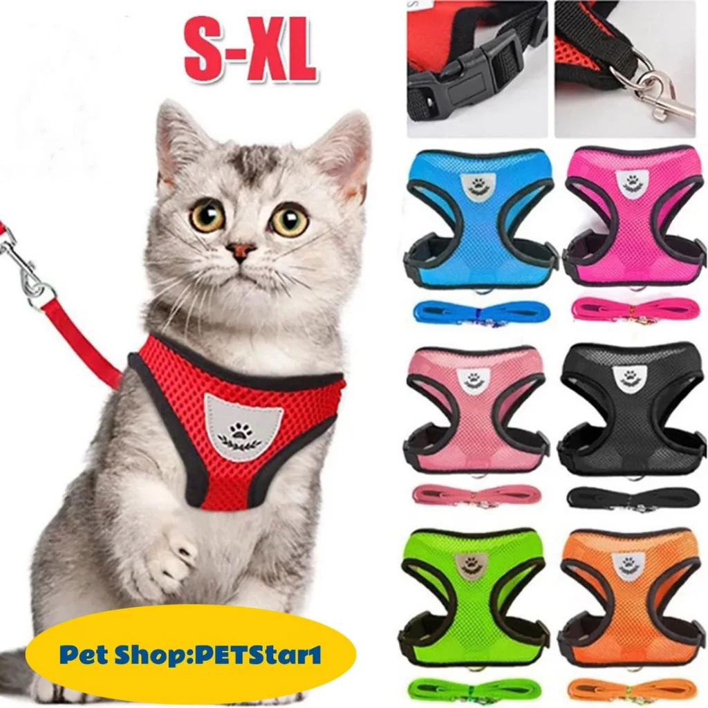 PETStar1🥇สายรัดสุนัขและแมว🥇 สวมใส่ง่าย ป้องกันการสูญหาย สายรัดแมว สายรัดสุนัข S-XL