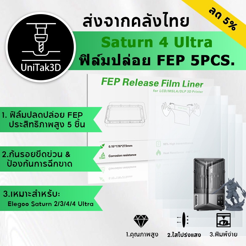 【🚚สินค้าพร้อมส่ง】5pcs Elegoo Saturn 4 Ultra ฟิล์มปลดปล่อย FEP ของเครื่องพิมพ์ 3 มิติ for Elegoo Satu