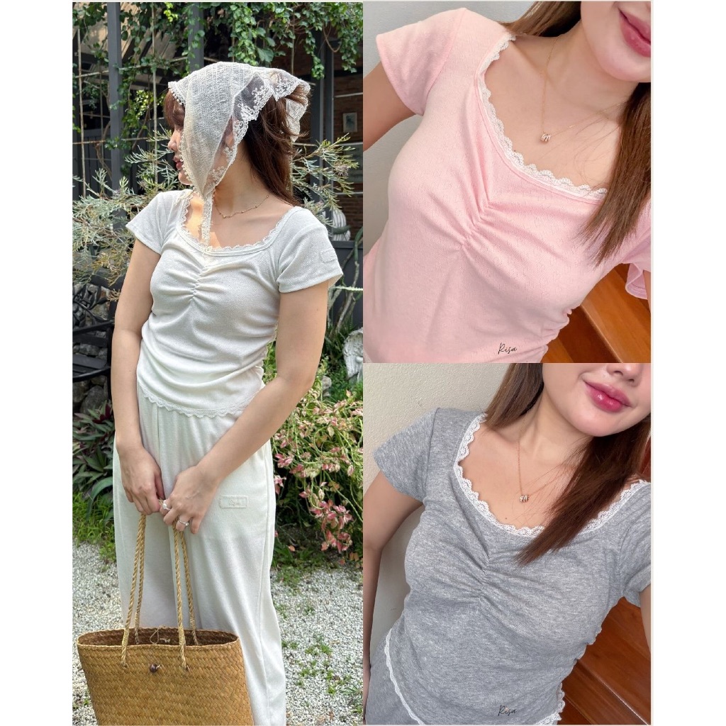 Risa Cozy Top ผ้า pointelle ลายฉลุหัวใจ เนื้อนุ่ม สบายผิว️