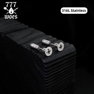 316Lเกรดแพทย์สแตนเลสต่างหูทรงสกรูสไตล์พังก์หมุดโลหะpunkสีเงิ…