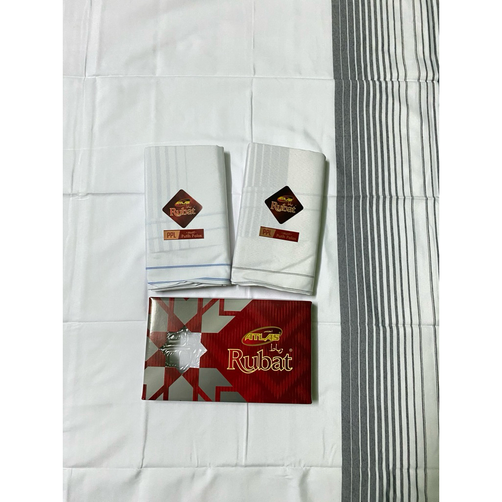 ผ้าโสร่งผู้ชาย ผ้าถุงผู้ชาย ตราRubat สีขาว ผ้าไม่ลื่น ซับน้ำดี มาใหม่ เย็บแล้ว พร้อมกล่อง 👳🏻‍♀️