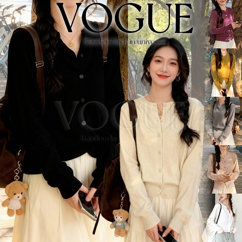 Vogue🌟พร้อมส่ง🌟เสื้อคลุมคาร์ดิแกรนแขนยาว ผ้าใส่สบาย มินิมอล สีพื้น สไตล์เกาหลี (C286)