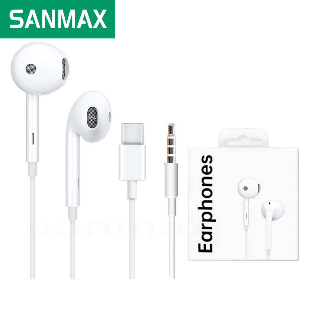 sanmax หูฟัง TypeC  3.5mm ออปโป้ MH135 พร้อมกล่อง Earphoness   ใช้ได้กับทุกรุ่น ios Android