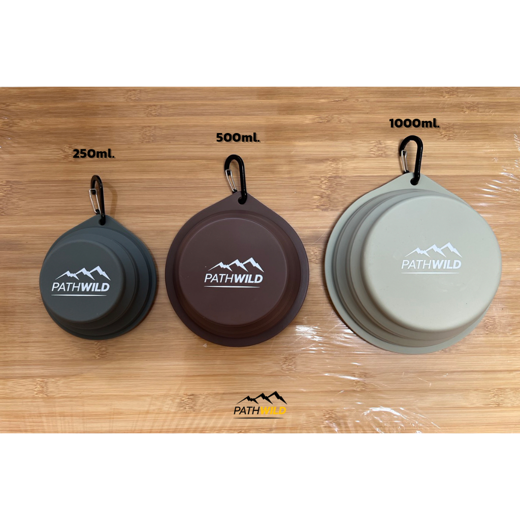PATHWILD Silicone cup ชามพับสำหรับพกพา พับได้เล็ก พกพาง่าย ใส่ของร้อนได้ ปราศจากสาร BPA แถม Carabiner สำหรับคล้อง