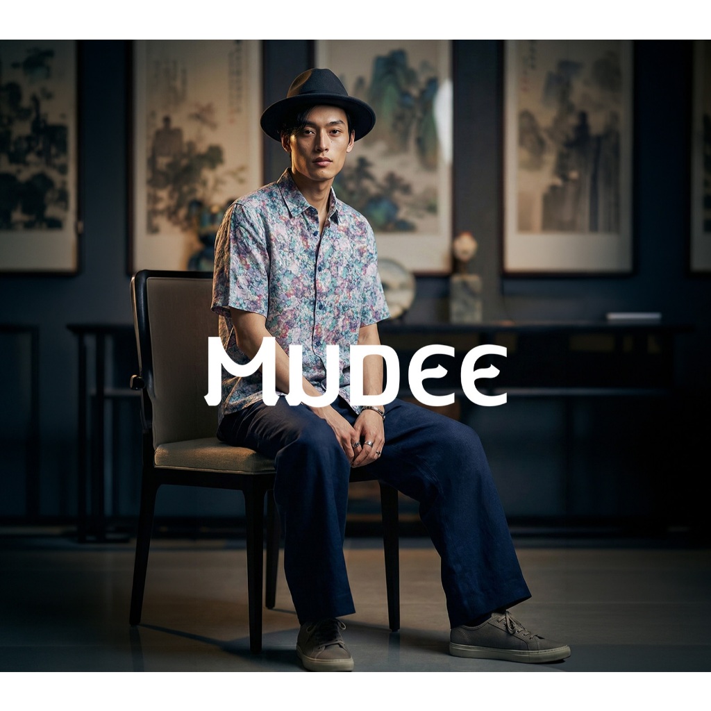 MUDEE เสื้อเชิ้ตผู้ชายลินิน ผ้าลินินพิมพ์ลายดอกโบตั๋น