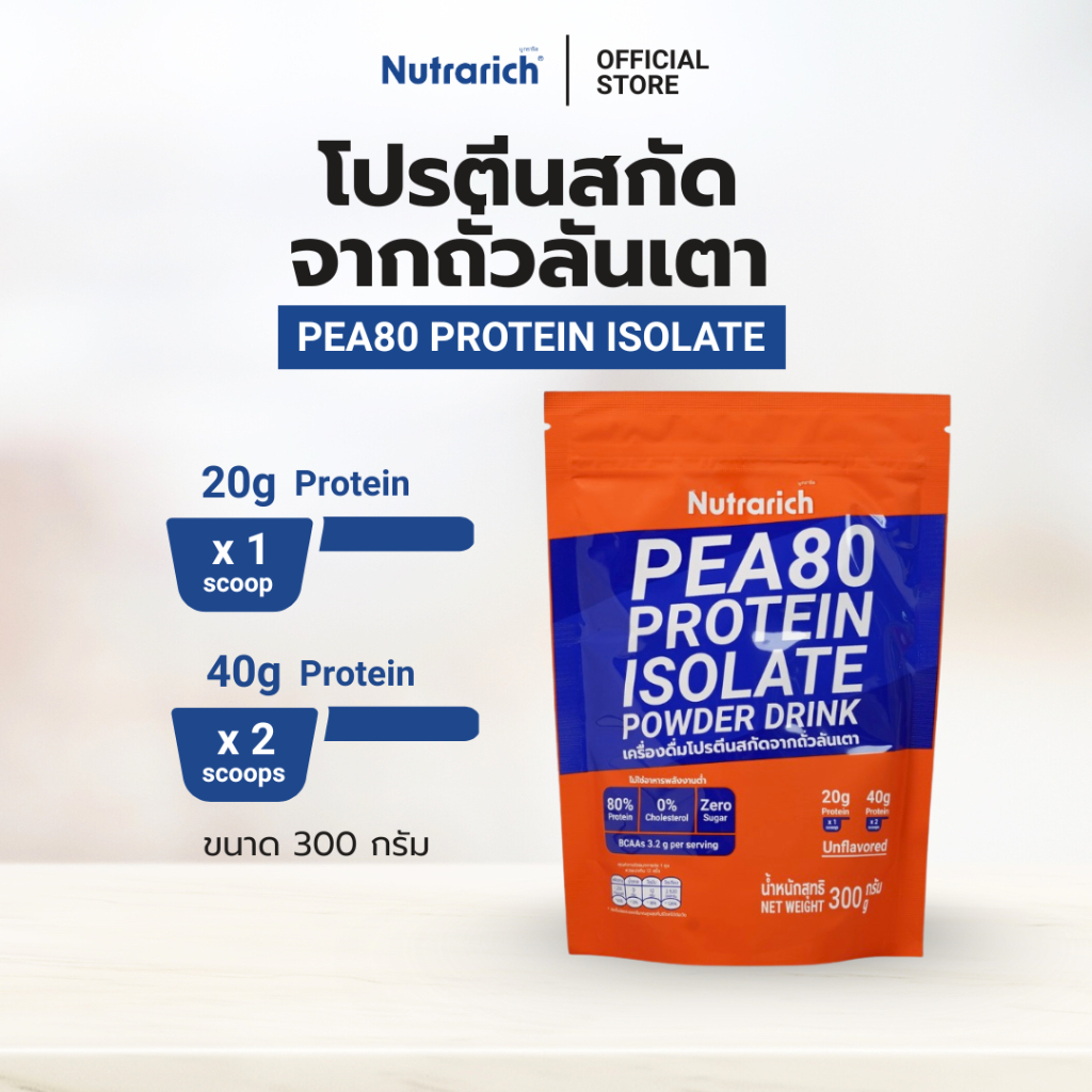 PEA80 ผงโปรตีนถั่วลันเตา ตรา Nutrarich (นูทราริช) ขนาด 300 กรัม