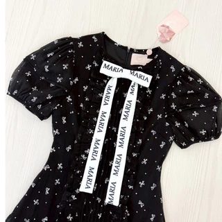 (มี3XL) มี 2 สี Sister Me Dress เดรสสั้นผ้าชีฟองโบว์เย็บติด texture แต่งโบว์ฟร้อน Maria แขนสั้นตุ๊กตา มีซับใน ซิปหลัง