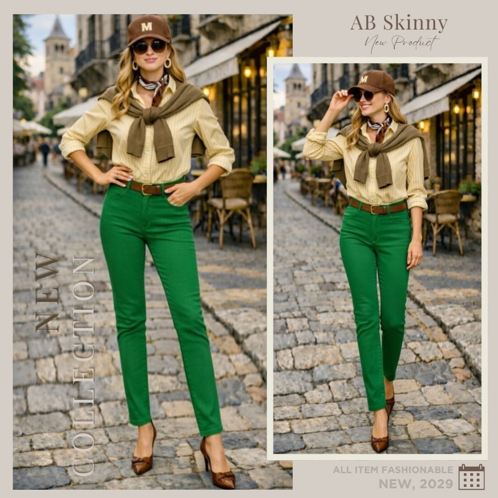 AB Skinny สีเขียวไมโล กางเกงสกินนี่ยีนส์ ของแท้จากเพจดัง 300,000 Like กางเกง AB สกินนี่ยีนส์ ผู้หญิง