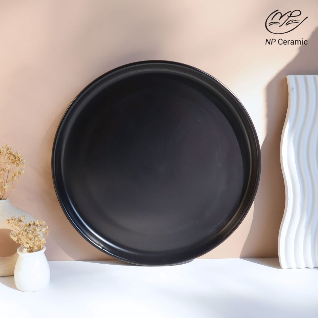 [ลดสูงสุด 80%] NP Ceramic จานชามเซรามิค ขนาด 10 นิ้ว สีดำสวยหรู แข็งแรง ทนทาน สินค้าเกรด B