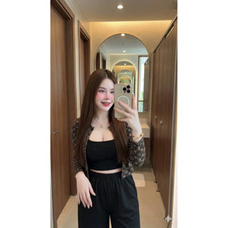 ปังมากกชุดนี้🖤 3 ชิ้น เกาะอกผ้าซีทรูบางๆ+เสื้อคลุม +ขายาวผ้า…