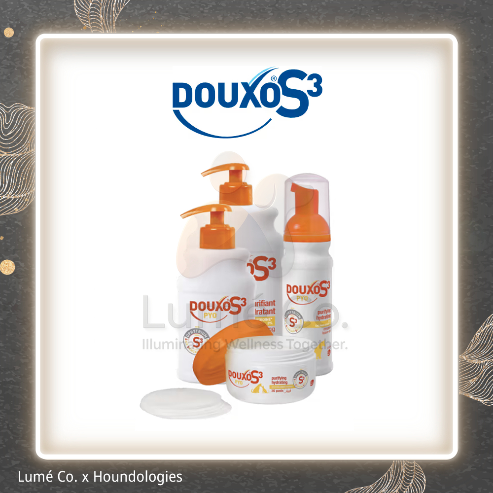 Douxo S3 PYO Shampoo, PYO Mousse, PYO Wipes 30 แผ่น สำหรับสุนัขและแมว แผ่นเช็ดทำความสะอาด