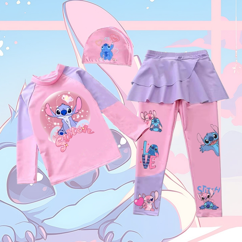 PINKชุดว่ายน้ำเด็กผู้หญิง งานเซ็ท3ชิ้น เสื้อ*กางเกงขายาว*หมวก เนื้อผ้ากันยูวี  5851