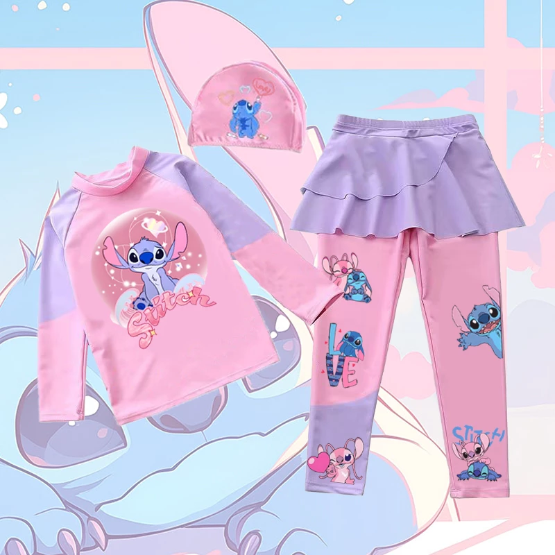 PINKชุดว่ายน้ำเด็กผู้หญิง งานเซ็ท3ชิ้น เสื้อ*กางเกงขายาว*หมวก เนื้อผ้ากันยูวี 5851