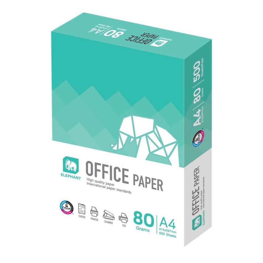 กระดาษ Elephant Office Paper 80 g. (สีเขียว) ขนาด A4 500 แผ่น