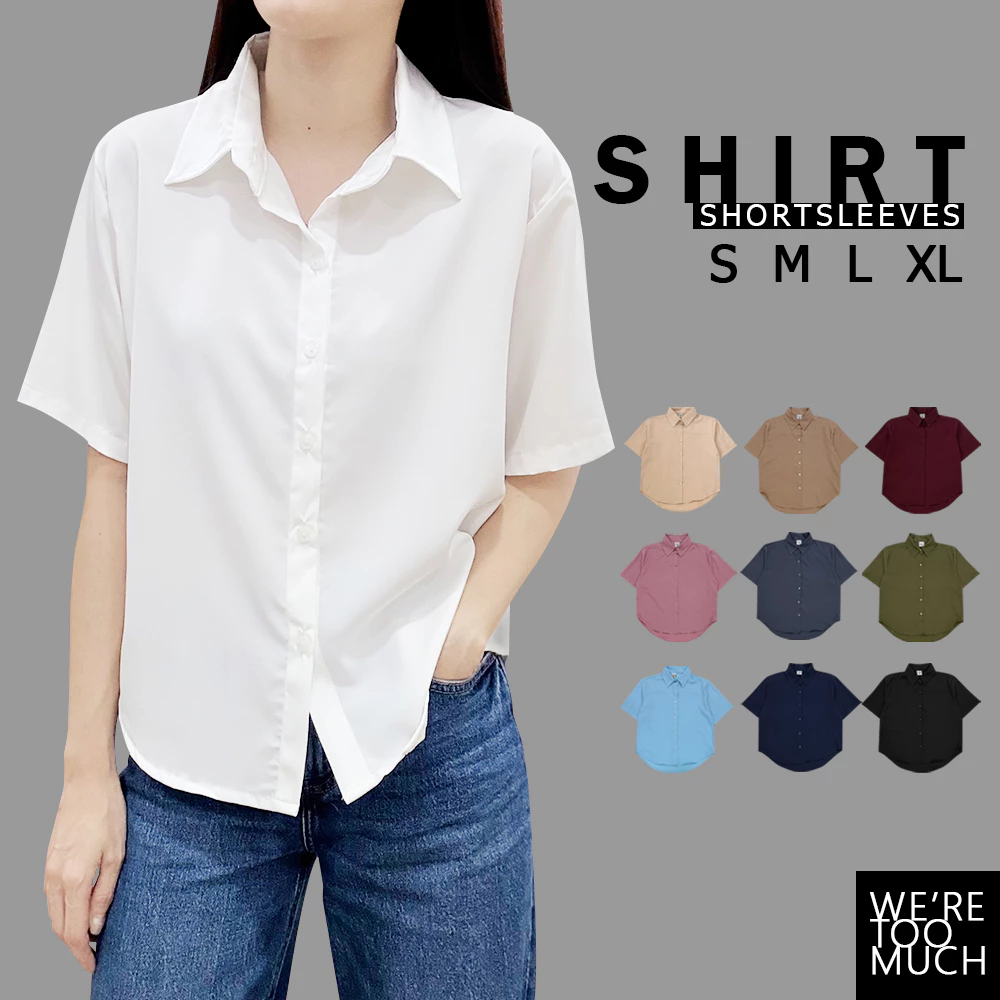 WERETOOMUCH (SH635) เสื้อเชิ้ตคอปก แขนสั้น 4 ไซส์ อก 38-44 มีกระดุมคอ ผ้าไหมอิตาลี นุ่มพริ้ว ใส่สบาย