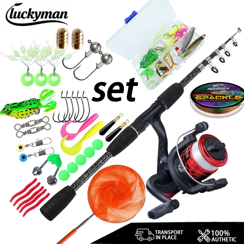 LUCKYMAN 1ชุดเบ็ดตกปลาคบชุดคันเบ็ด 1.8M/2.1M 5 ส่วน และอัตราทดเกียร์ 5.2:1 รอกตกปลาคันเบ็ดครบชุด