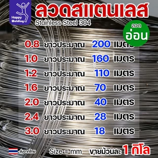 ลวดสแตนเลส ลวดเติม ลวดม้วน เกรด304 ดีที่สุด (แบ่งขาย ม้วนละ 1กิโล) มีขนาด 0.8-3.0 มิล ผิวเงา